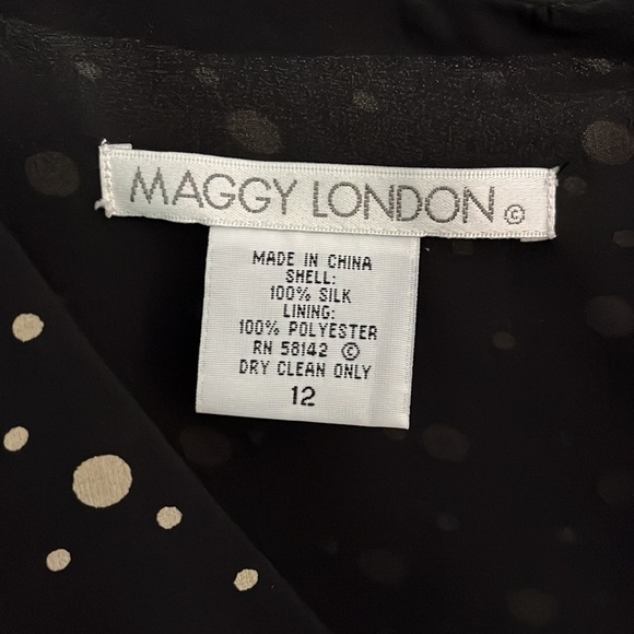 MAGGIE LONDON - Woman’s 100% Silk Black/Tan Polkadot MIDI Dress size 12 - Picture 3 of 8